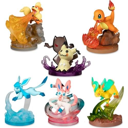 6Pcs/Set Cartoon Growlithe Mimikyu Eevees Sylveon Leafeon Glaceon Charmander Figure Toys Anime Pokemones Action Figure Toys Gift