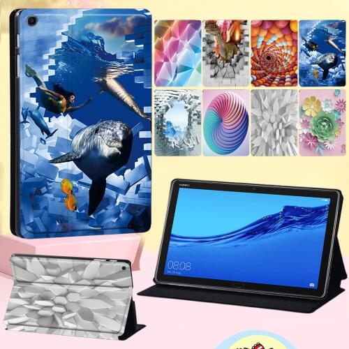 For Huawei MediaPad M5 10.8 Inch/M5 Lite 10.1 Inch/M5 Lite 8 Tablet Case 3D Series Leather Stand Tablet Cover Case + Free Stylus