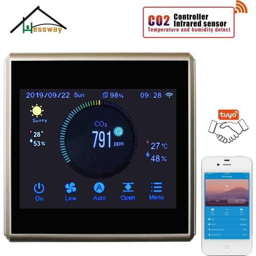 HESSWAY TUYA APP Fan Valve Regulator Air Quality Monitor WIFI CO2 Detector for Color Touch Menu Control