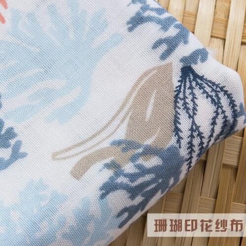 Cotton Gauze Fabric Sewing Material Eco-friendly Coral Printed Bamboo 50x150cm Organic Fabric Plain Cotton Woven Weft Dyed