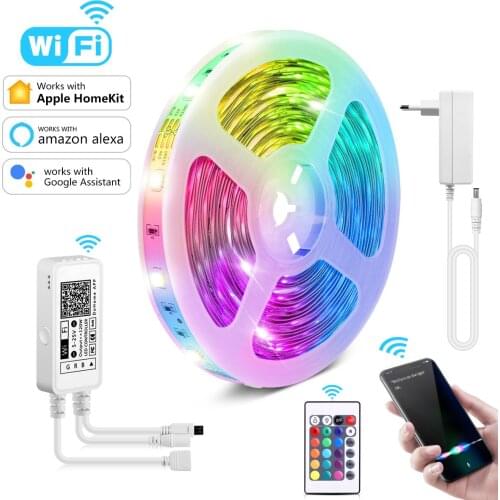 Homekit WiFi LED Strip Lights 5M 10M 15M RGB 5050 SMD Flexible Ribbon RGB LED Light Tape Diode DC 12V Siri Voice Control Light