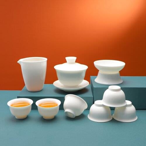 Chinese Kungfu Tea Set Simple Creative Handmade White Porcelain Tea Set Living Room Kitchen Jogo De Cha Teaware Sets DI50CJ