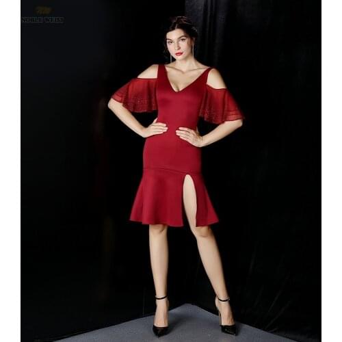 Cocktail Dresses V-Neck Knee-Length Satin Dresses Woman Party Night Prom Dresses