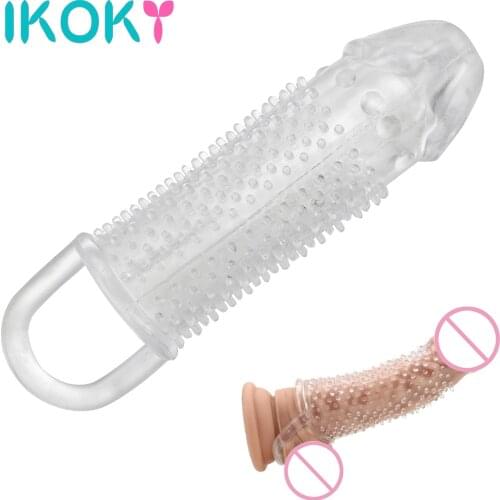 IKOKY Penis Sleeve Reusable Condom Delayed Ejaculation Sex Toys For Men Cock Rings Enlargement G-spot Stimulation Cock Sleeve