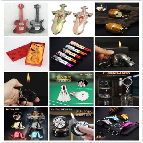 New Personality Creative New Strange Metal Keychain Butane Gas Open Flame Lighter Cigarette Accessories Men And Women Gifts