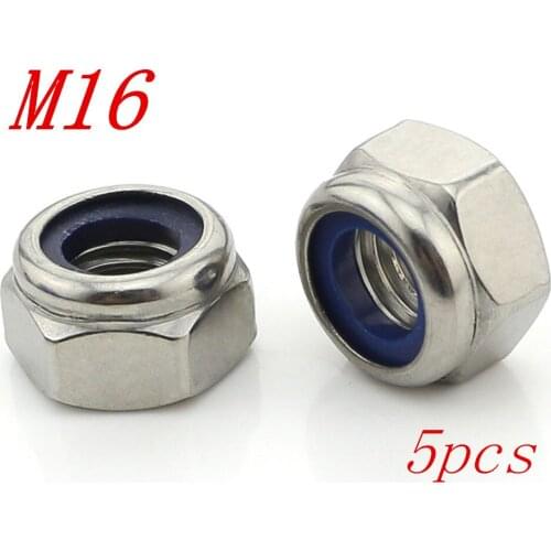 Metric M16 304 Stainless Steel Hex Head Nylon Insert Lock Jam Stop Nuts 5pcs/Lot Free Shipping