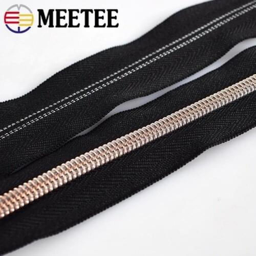 10Meters 5# Rose Gold Nylon Teeth Zipper for Sewing Clothes Plastic Coil Zippers Bag DIY Zips Garment Accessories