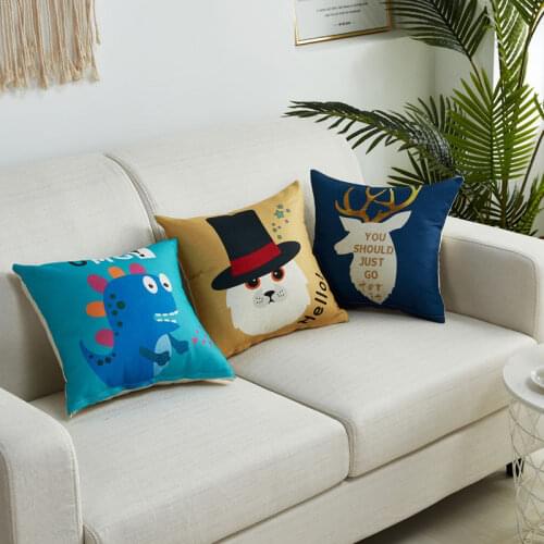 Cartoon Pattern Throw Pillow Linen Cushion Bedside Car Sofa Office Cushion
