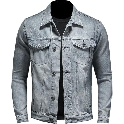 2020 Mens Cotton Denim Jacket Men Casual Solid Color Lapel Single Breasted Jeans Jacket Men Autumn Hight Quality Slim Fit Coats