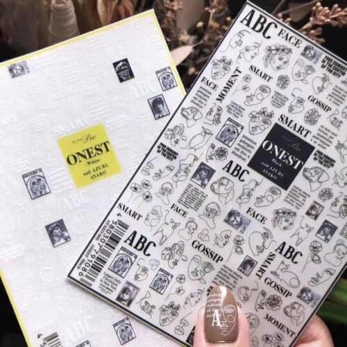 2020 New 3D Nail Art Stickers Bohemia Black Letter Abstract Image Nails Stickers for Nails Sticker Decorations Manicure Z0347