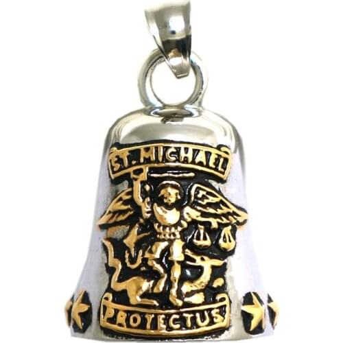 Newest 316L Stainless Steel Saint Michael Protect Us Stars Bell Pendant