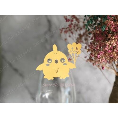 60pcs Cute Baby 100days Baptism Laser Cut Paper Place Card / Cup Card/ Wine Glass Card Customized Baby Shower Decoration Favor