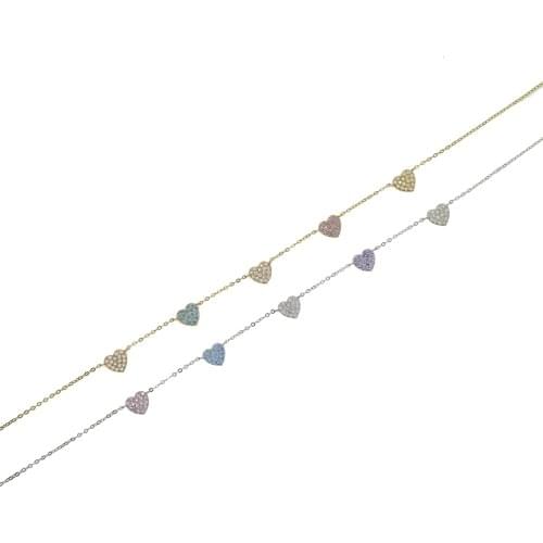 925 sterling silver Heart necklace colorful cz multi piece link chain girlfriend valentines day gift fashion choker jewelry