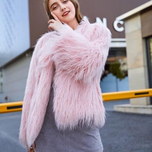 Faux fur coat wool lamb hair women coat white multi size fur jacket