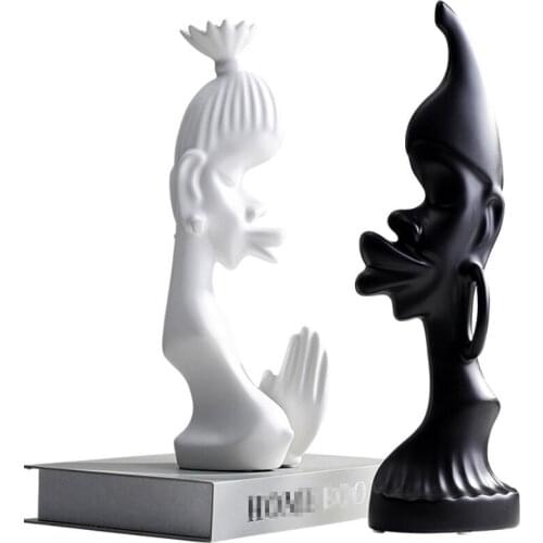 Black and White Couple Ceramic Figure Decoration Handmade Crafts Ornaments Art Sculpture Home Furnishing Decor