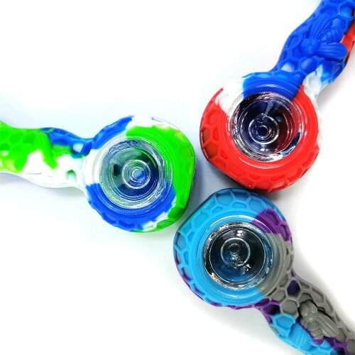 Food Grade Silicone Smoking Pipe Bong Herb Tobacco Hand Cigarette Filter Holder with Wax Container Cleaning Dab Tool Honeycomb