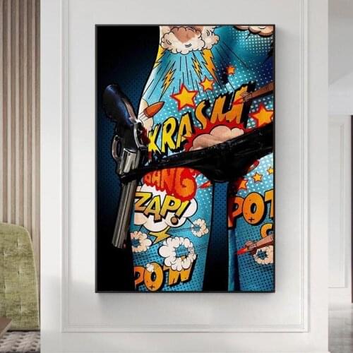 Sexy Girl With Gun Graffiti Art Canvas Posters And Prints Street Art Paintings Print on Canvas Pictures For Living Room Cuadros