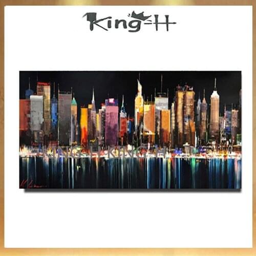 Tall knife painting of heavy oil city building landscape bridge construction hand-painted oil painting decorative wall hotel off