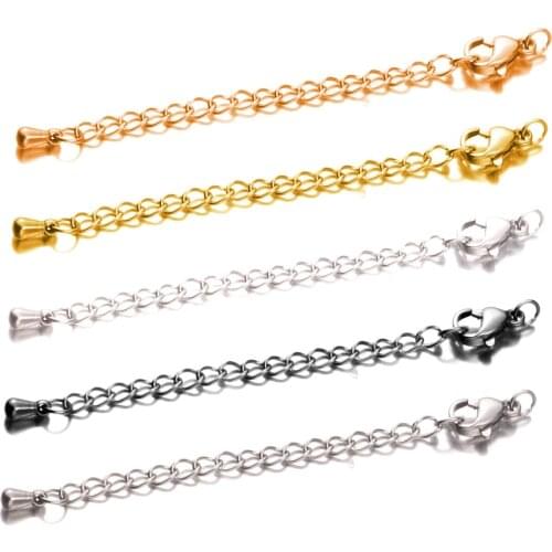 10pcs Stainless Steel Extended Extension Tail Drip Chain Lobster Clasps Connector DIY Jewelry Making Findings Bracelet Necklace