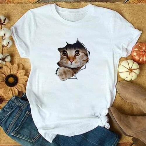 2021 Summer Cute Cat 3D Lovely T Shirt Women Printing Originality O-Neck Harajuku Graphics Short Sleeve Tshirt Female Tops Tee