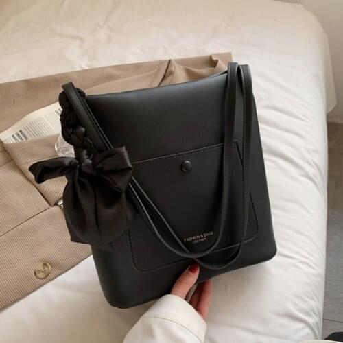 Women Bag Bucket Tote Bag Handbag Purse Shoulder Bag Underarm Bow All-match High Capacity Simple Fashion 2021 PU Leather Luxury