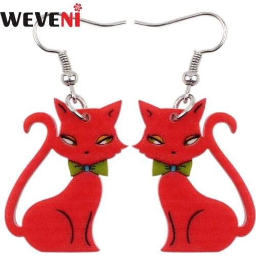 WEVENI Trendy New Long News Acrylic Drop Dangle Anime Elegant Cat Earrings Fashion Style Jewelry For Girls Women Female Gift