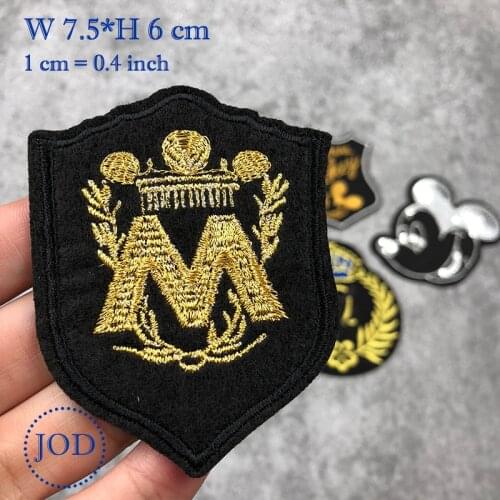 JOD Badges Black Gold Crown Iron on Biker Patches for Clothing Decorative Embroidery Patch Clothes Sticker Applique Military