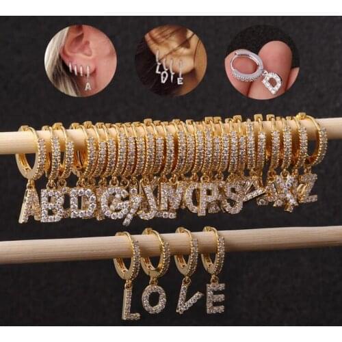 1PC Dainty Hoop With Small Cz 26 English Initial Letter Alphabet Dangle Cartilage Helix Earring Ear Piercing Jewelry