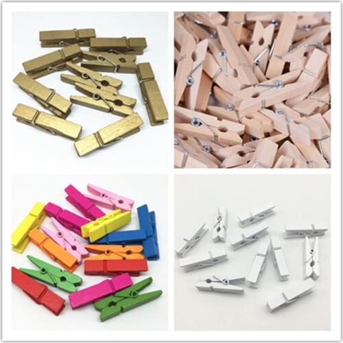 100pcs Natural/White/Gold/Mixed 35mm Wood Pegs Easter Wedding Card Holder Clothespins Clips Table Decorations Embellishments