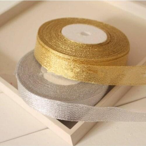 125 yards Xmas Satin Ribbon polyester gold and silver ribbon Gift Packing sewing accessories decorations kerst decoratie 2.5/4cm