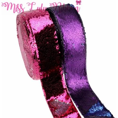 3"75mm Double Color Reversible Sequin Ribbon Purple Lt.Navy Rose Pink DIY Party Gift Bowknots Solid in Stock 25yards/roll