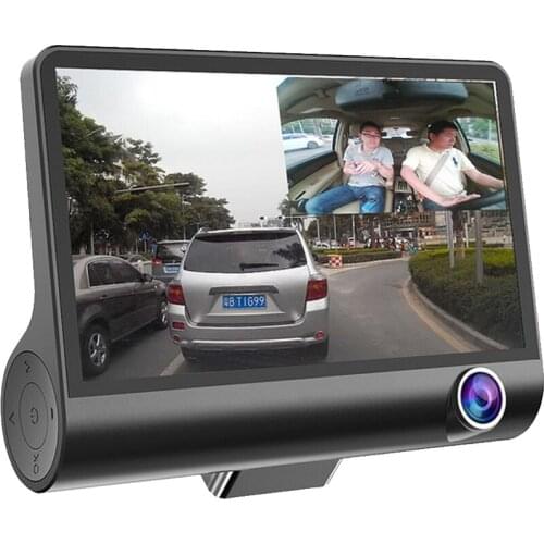 4 Inch 1080P HD 3 Lens Car DVR Dash Cam G-sensor Recorder+ Car Rearview Camer