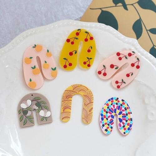 4pcs Korean fashion fresh girl holiday style fruit cherry embossed Earrings for Women U-shaped pendant diy jewelry accessories