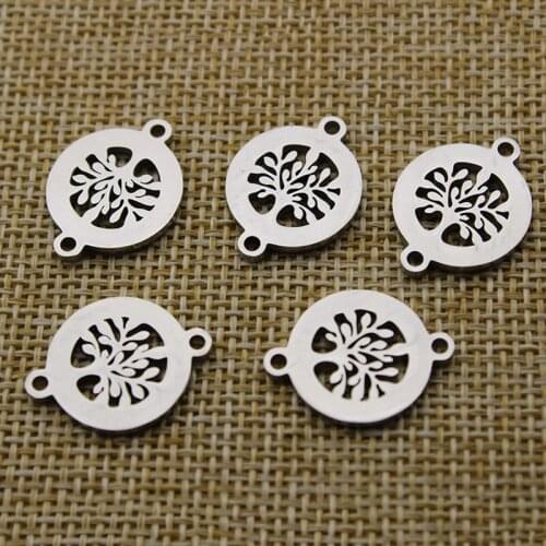 5pcs/lot 15x20mm Stainless Steel Life Tree Charms Fit Bracelet Connector Charm Bracelet Necklace for DIY Handmade Jewelry Making