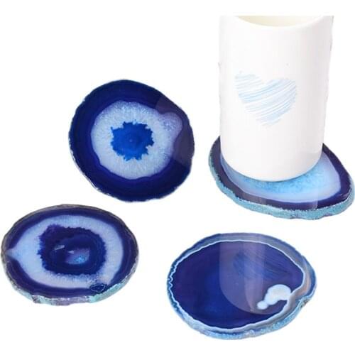 8-10 CM Gems Crafts Pad Natural Blue Agate Slice Coaster Cup Mug Glass Beverage Holder Quartz Onyx Stone Mat Art Home Decor Tool