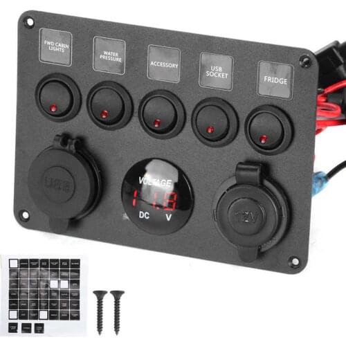 Car relay button 5 Gang LED Toggle Panel with Digital Voltmeter Universal for RV Car Motorboat car