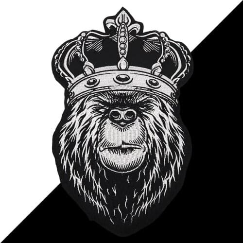 Large Crown Orangutan Patch 3D Animal Embroidery Applique Iron on Patches for Clothing Accessories Jacket Sewing Clothes Sticker