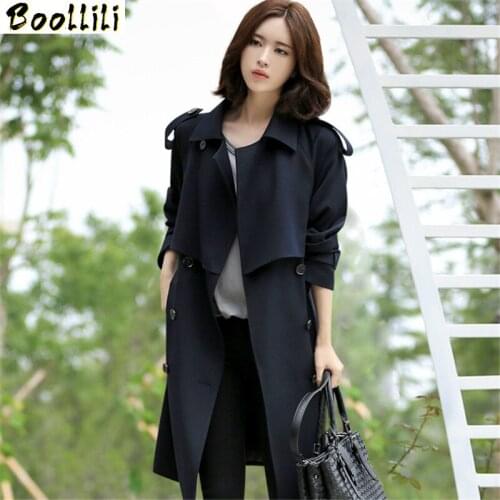 Boollili Tunique Longue Slim Windbreaker Coat 2020 Womens Spring Navy Trench Coat Para As Mulheres Lady Coats With Belt