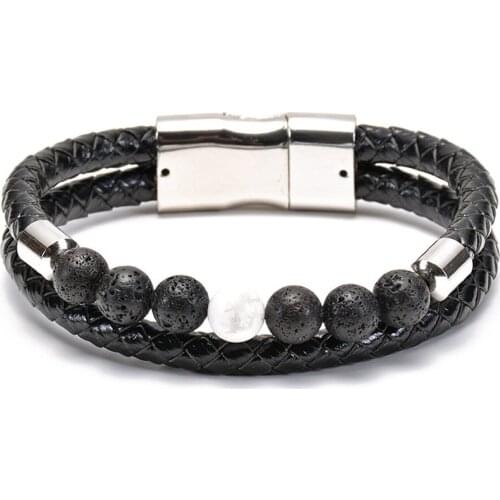 2019 SENVEN Chakra Energy Lava Rock Genuine Leather Bracelet Gift For Women Fashion Bracelets