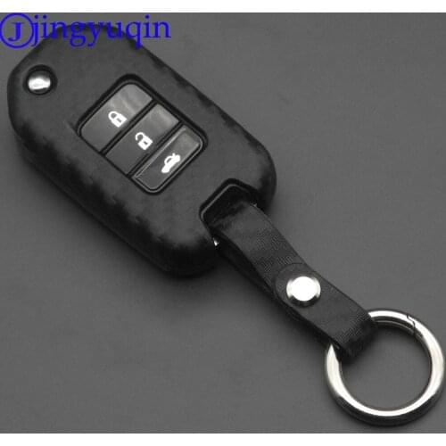 Jingyuqin 2/3 Buttons Remote Carbon Silicone Foding Flid Car Key Case for Honda 2016 2017 CRV Pilot Accord Civic Fit Freed