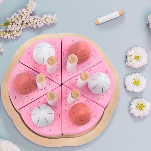 Wooden Kitchen Cooking Toys for Children Play House Toys Kitchen Food Strawberry Birthday Cake Cut Fruit Pretend Toys Gifts