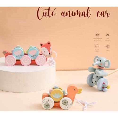 Baby Wooden Toy Educational Duckling Trailer Toy Traction Hand-drawn String Pull Rope Toys Push Children Drag Toys Gift for Kids