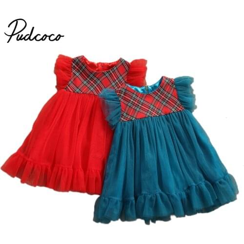 1-6Y Infant Kids Baby Girls Christmas Mesh Dress Children Kid Girls Plaid Tulle Tutu Party Dress Red Xmas Clothing