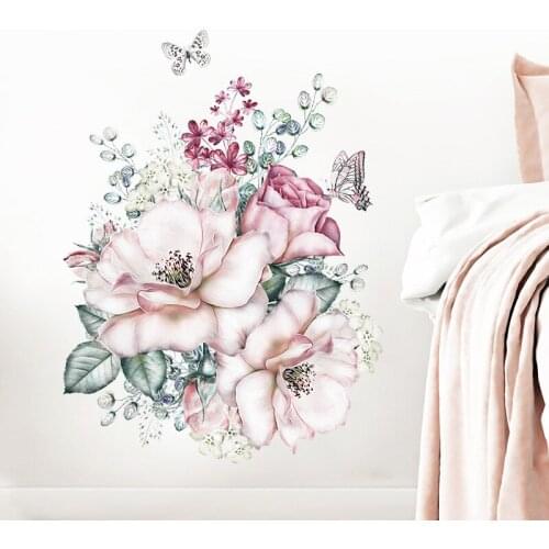 DIY Painted Plants Flowers Wallpaper Bedroom Porch Decor Home Background Wall Stickers Removable PVC Mural Art Decals