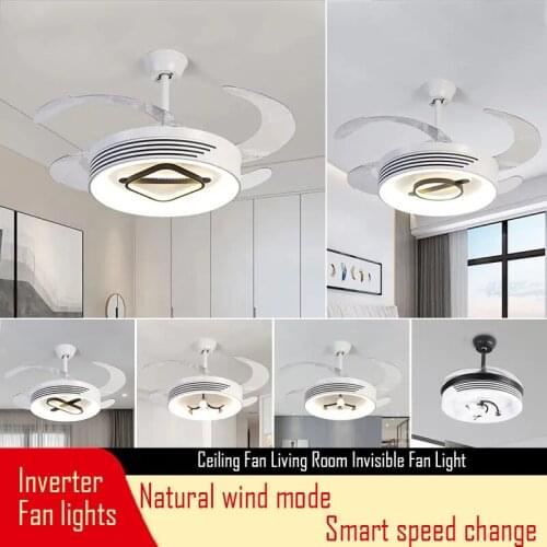 FLKL Inverter Fan Lamp Living Room Invisible Bedroom Dining Room Study Modern Minimalist Household LED Fan Chandelier