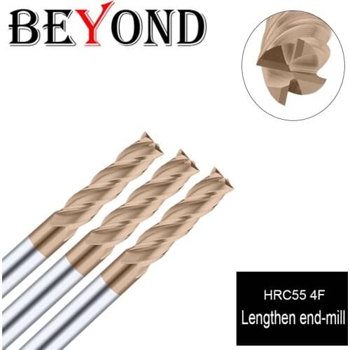 BEYOND HRC55 4F Lengthen End-Mill Tungsten Steel Milling Cutter Woodworking Tools Carbide CNC Machining Center Mill Cutting