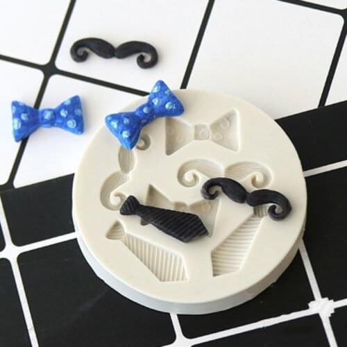 Boy Man Moustache Tie Fondant Cake Molds Chocolate Mould for The Kitchen Baking Decoration Tools Color Random