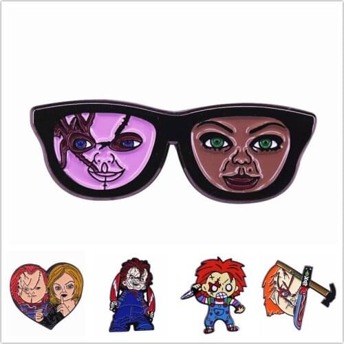 HOSENG Horror Movie Chucky Cartoon Red Color Brooch Halloween Clothes Accessories Party Gift Enamel Lapel Collar Pin HS_885