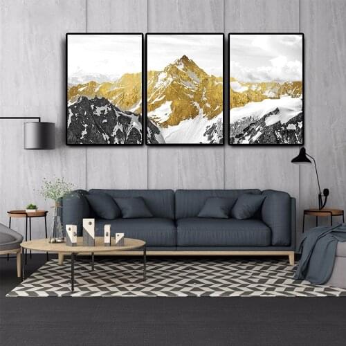 Abstract Style 3PCS Golden Snow Mountain Canvas Paintings Posters And Prints Wall Pictures For Living Room Home Cuadros Decor