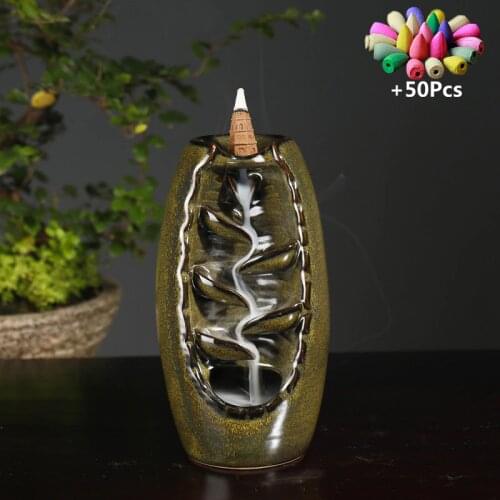 Matcha Color Green Censer Waterfall Incense Burner Ceramic Incense Holder Backflow Incense Fountain